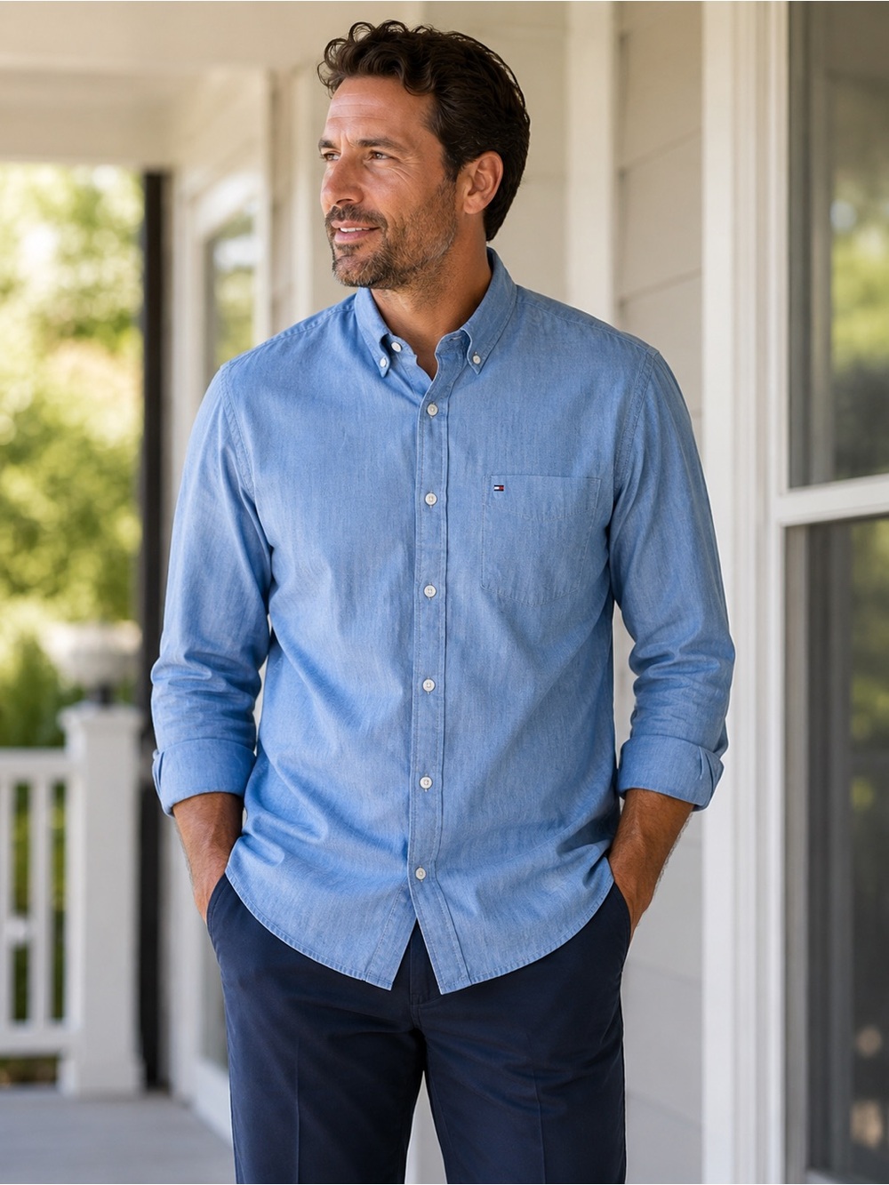 Tommy Hilfiger Chambray Button Down Shirt Men’s XXL Blue Oxford Preppy
